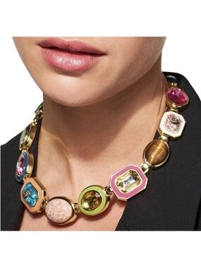 Kurt Geiger Multicolor Gem-Plate Collar Necklace